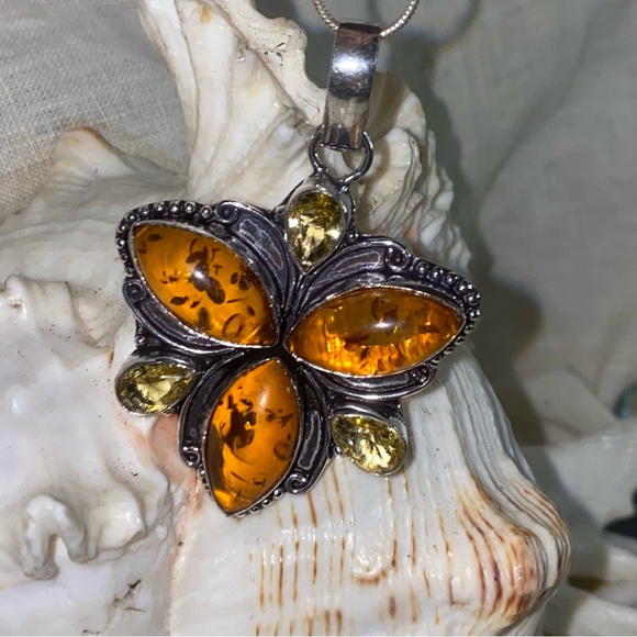 Amber + Citrine vintage multi-gem statement pendant - Picture 5 of 8